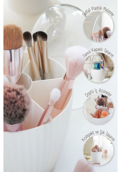 7 Bölmeli Fanus Kapaklı Makyaj Organizeri Şık ve Kullanışlı Tasarım
