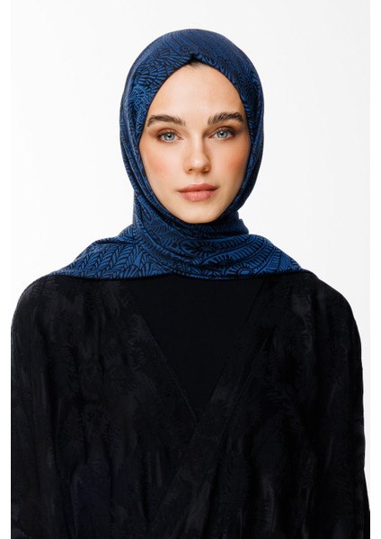 Mayra Desen Çift Taraflı Şal Siyah-Indigo