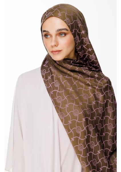 Marrakech Desen Çift Taraflı Şal Koyu Haki-Koyu Gül Kurusu