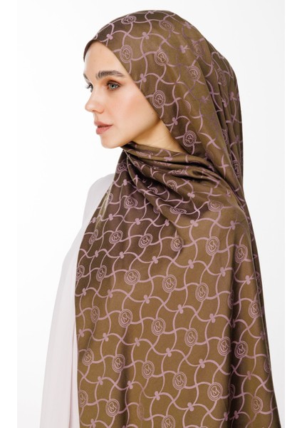 Marrakech Desen Çift Taraflı Şal Koyu Haki-Koyu Gül Kurusu modelleri