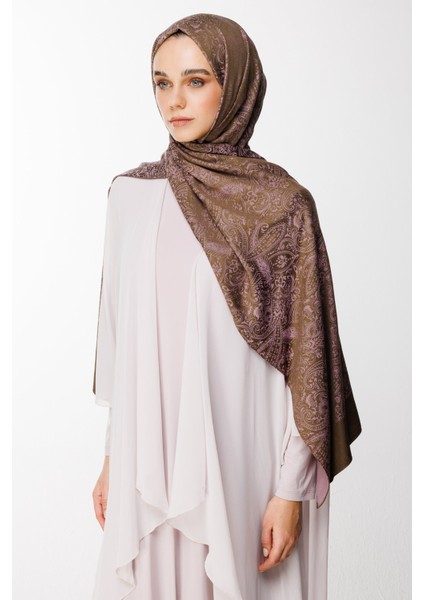 Velora Desen Çift Taraflı Şal Koyu Haki-Koyu Gül Kurusu modelleri