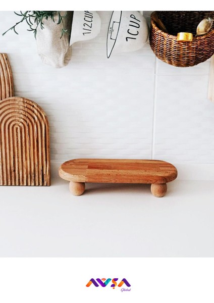 Doğal Bambu Ahşap Top Ayaklı Yükseltici Organizer ve Sunumluk