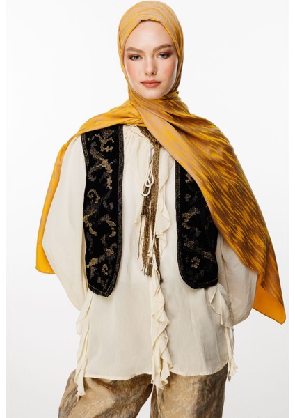 Selis Desen Çift Taraflı Şal Vizon-Hardal