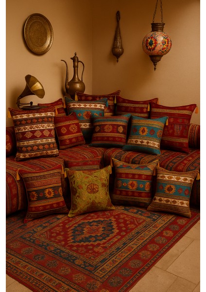 Kilim Desen (70CMX70CM) Şönil Kumaş Püsküllü Kare Ev Bahçe Minder Kılıfı fiyatları