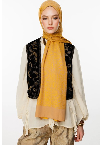 Henna Desen Çift Taraflı Şal Vizon-Hardal