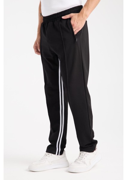 6005 Siyah Erkek Beli Lastikli Kordonlu Yanları Cepli Fermuarlı Iki Şeritli Siyah Eşofman Altı fiyatları