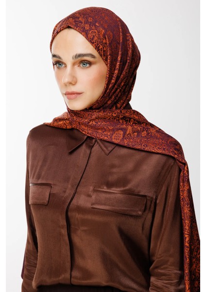 Henna Desen Çift Taraflı Şal Mor-Turuncu