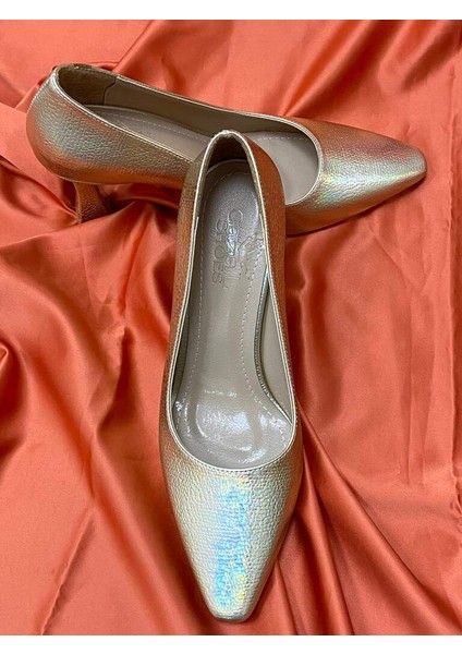 0000032 Renk Gold (Sarı) Desenli Topuklu Kadın Ayakkabı Stiletto