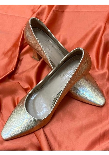 0000032 Renk Gold (Sarı) Desenli Topuklu Kadın Ayakkabı Stiletto