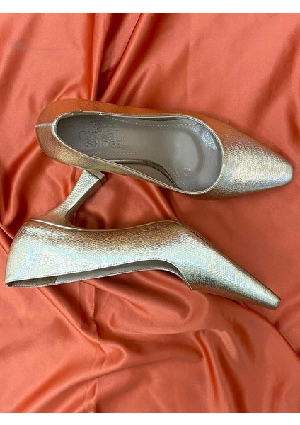 0000032 Renk Gold (Sarı) Desenli Topuklu Kadın Ayakkabı Stiletto