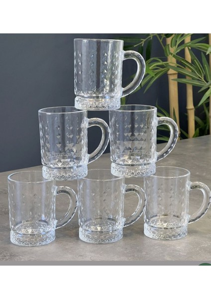 Turuncu Cam Kulplu 6'lı Kahve Yanı Bardak Seti