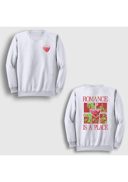 Unisex Beyaz Romance Is A Place Fontaines Dc Sırt Baskılı Sweatshirt