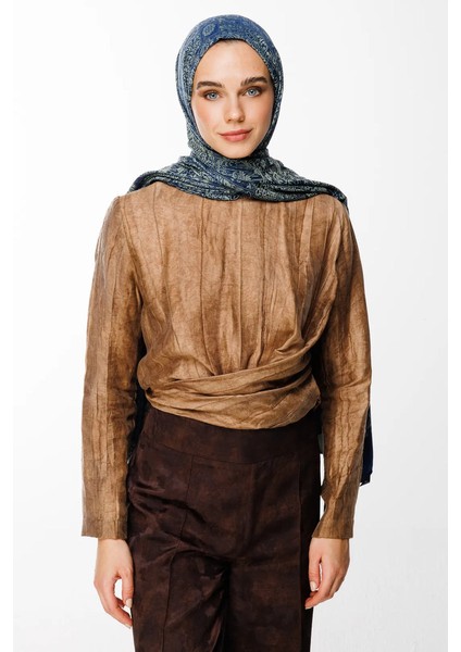 Henna Desen Çift Taraflı Şal Lacivert-Su Yeşili