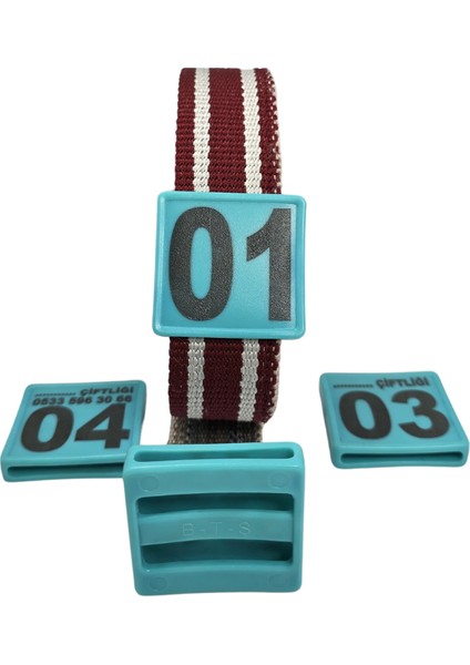 350 Adet Turkuaz Renk Küçükbaş Hayvan Boyunluk Kemer ve Numaratör Takımı (Kemer+Numara) fırsatları