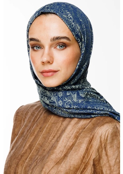 Henna Desen Çift Taraflı Şal Lacivert-Su Yeşili modelleri