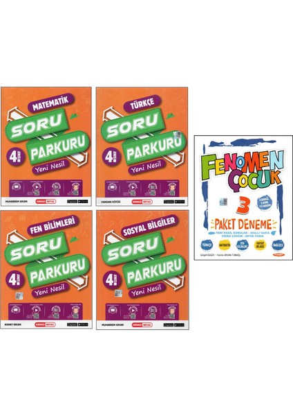 Kırmızı Beyaz 4. Sınıf Soru Parkuru+Fenomen Paket Deneme (5 Kitap)