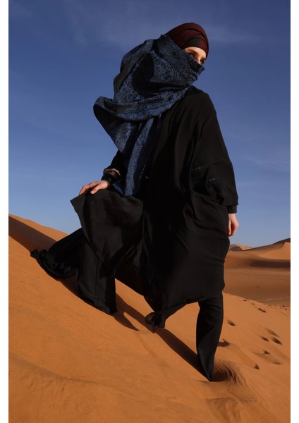 Morocco Desen Çift Taraflı Şal Siyah-Indigo