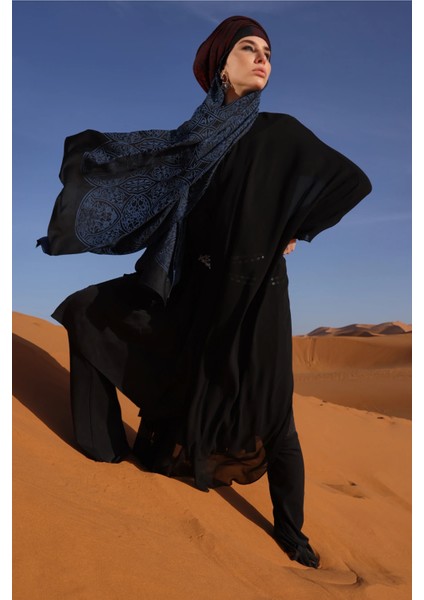 Morocco Desen Çift Taraflı Şal Siyah-Indigo indirimleri