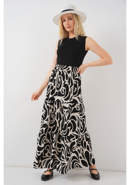 1898 Desenli Uzun Etek - C.siyah
