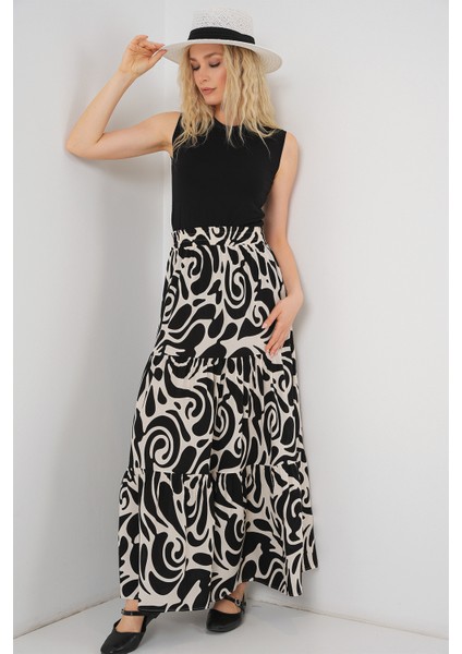 1898 Desenli Uzun Etek - C.siyah indirimleri