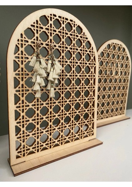 Kahverengi Rattan Küpe Organizer, Takı Tutucu ve Sunum Standı