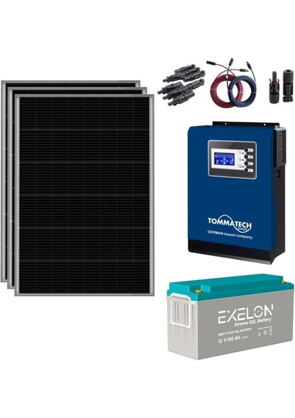 Güneş Enerjisi Bağ Evi Solar Paketi – 1kw Inverter + 3x 240W Güneş Paneli + 1x 12V 150AH Jel Akü fiyatları