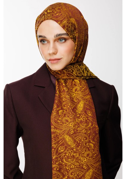 Velora Desen Çift Taraflı Şal Mürdüm-Sarı