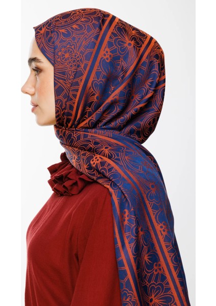 Lavin Desen Çift Taraflı Şal Lacivert-Soğan Kabuğu