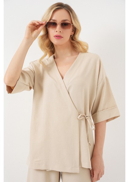 Kadın Önü Bağlamalı Alt Üst Takım 6745 - Bej fiyatları