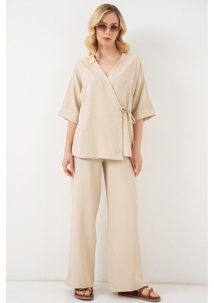 Kadın Önü Bağlamalı Alt Üst Takım 6745 - Bej fırsatları