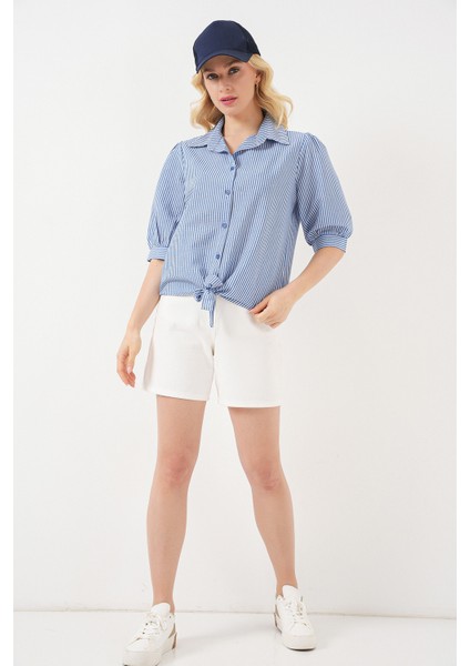 Kadın Önü Bağlamalı Çizgili Gömlek 20323 - Lacivert fiyatları