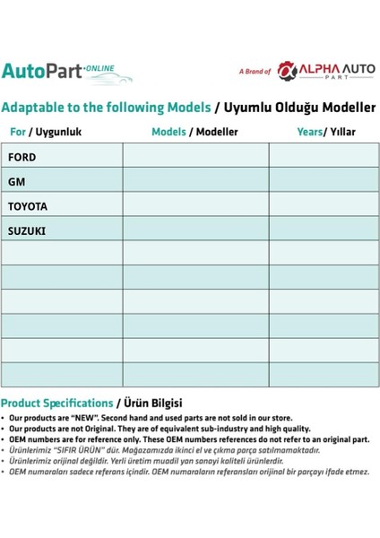 Ford, Gm, Toyota, Suzuki Için Tampon Izgarası ve Panel Klipsi fiyatları