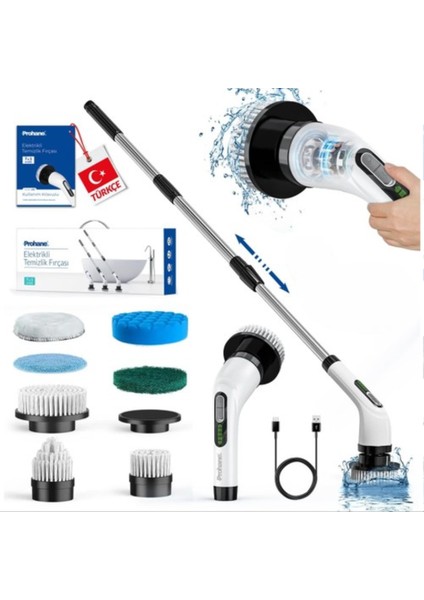 Elektrikli Temizlik Fırçası, Şarjlı Temizlik Fırçası 7 Adet Farklı Başlık Ile, Mutfak ve Banyolarda Birçok Temizlik Görevi Için, Küvet, Duş, Fayans ve Zemin Için Temizlik Malzemeleri