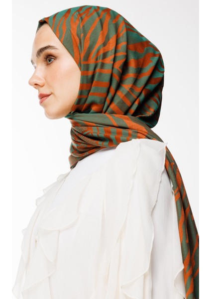 Riad Desen Çift Taraflı Şal Tarçın-Zümrüt