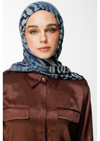 Riad Desen Çift Taraflı Şal Lacivert-Su Yeşili modelleri