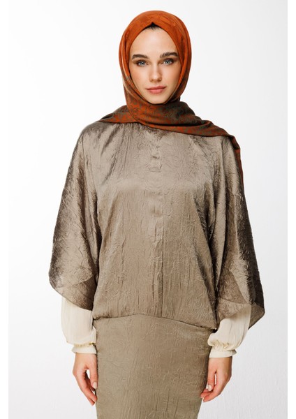 Nora Desen Çift Taraflı Şal Tarçın-Zümrüt