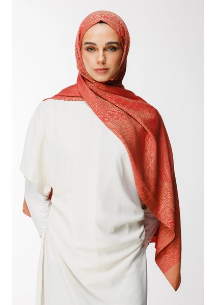 Mayra Desen Çift Taraflı Şal Vizon-Kırmızı