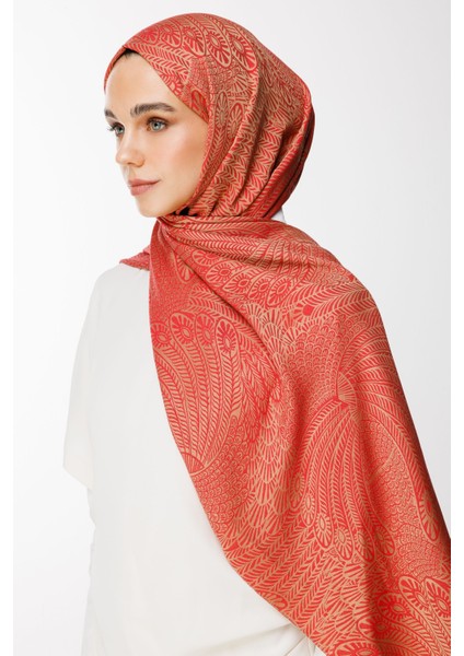 Mayra Desen Çift Taraflı Şal Vizon-Kırmızı modelleri