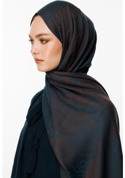 Mayra Desen Çift Taraflı Şal Acı Kahve-Petrol Mavisi modelleri