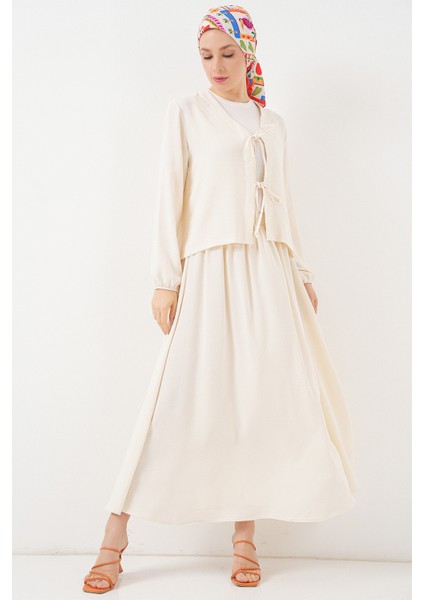 Kadın Ayrobin Kimono Etek Ikili Takım 8047 - Ekru