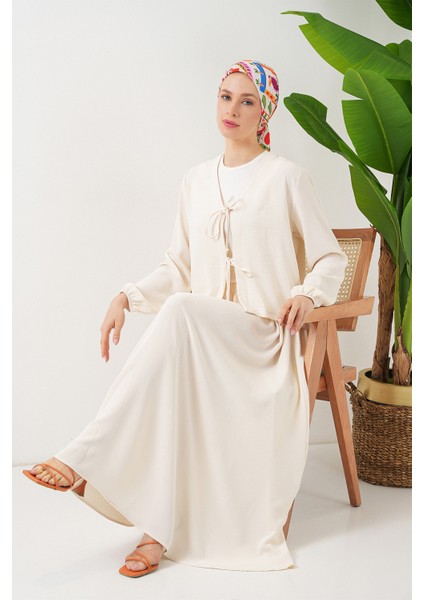 Kadın Ayrobin Kimono Etek Ikili Takım 8047 - Ekru modelleri