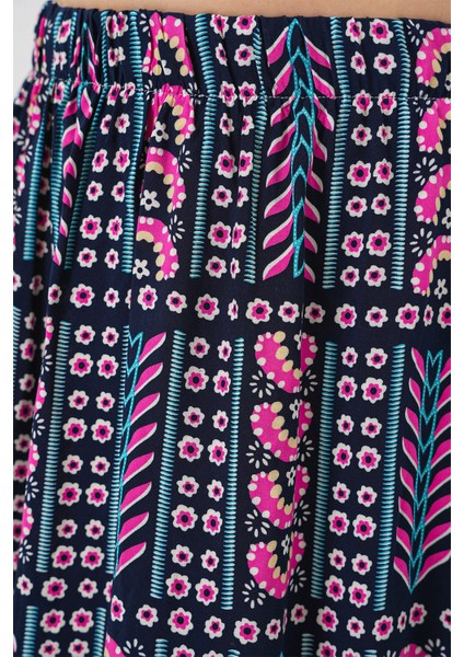 Kadın Desenli Uzun Etek 8053 - Lacivert indirimleri