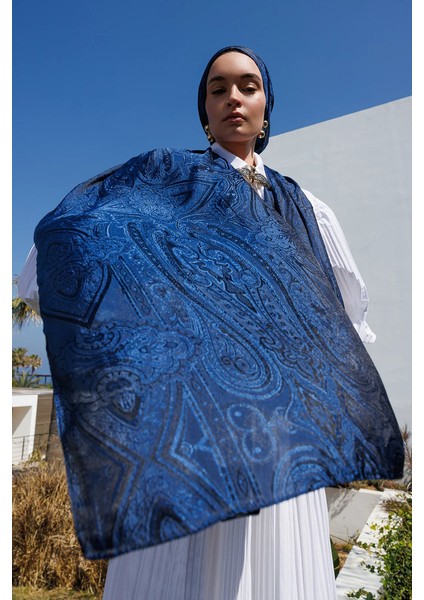 Liva Desen Shine Line Şal Siyah-Indigo
