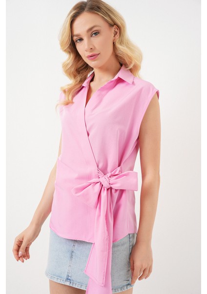 Kadın Sıfır Kol Anvelop Gömlek 20343 - Pembe modelleri