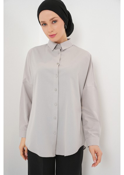 103901 Oversize Basic Tesettür Gömlek - A.gri fırsatları