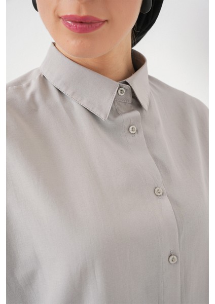 103901 Oversize Basic Tesettür Gömlek - A.gri indirimleri