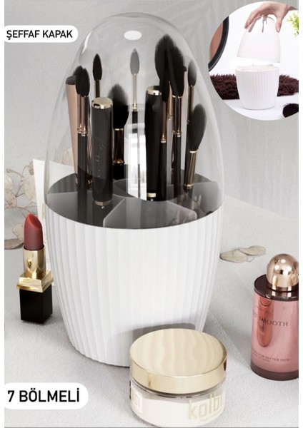 7 Bölmeli Şeffaf Beyaz Makyaj ve Kozmetik Organizer, Düzenleyici