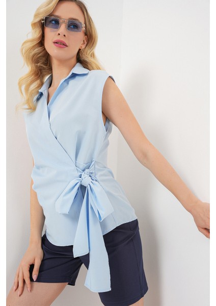 Kadın Sıfır Kol Anvelop Gömlek 20343 - Mavi modelleri