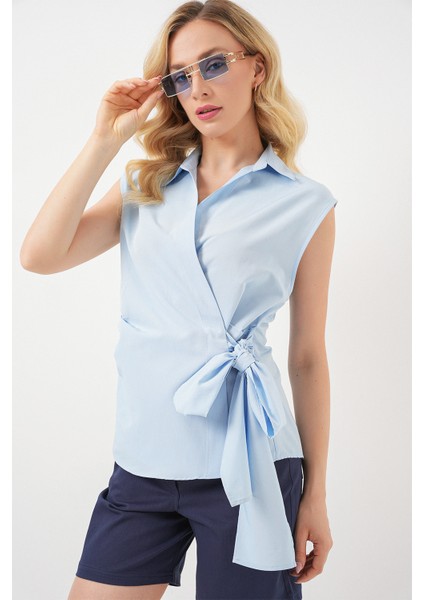 Kadın Sıfır Kol Anvelop Gömlek 20343 - Mavi fırsatları
