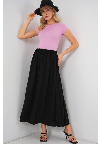 Kadın Uzun Ayrobin Etek 8050 - Siyah